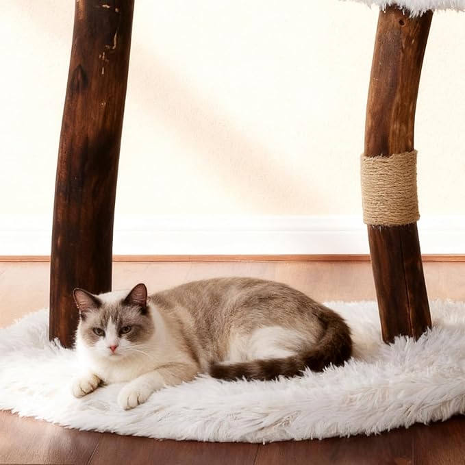 Cats Trees Natural Solid Wooden, 33''Modern Cat Tree Tower for Indoor with Sisal Scratching Post Cat Furniture, with Perches Platform & Dangling Ball,Black