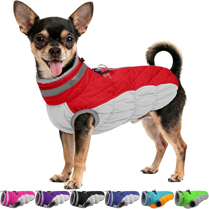 Dog Coats for Small Dogs, Puppy Coat, Warm Winter Jacket, XS Dog Coat with Harness Built in, Waterproof Pet Cold Weather Coats, Puppy Winter Clothes Snowsuit Chihuahua Maltese,Red,XS