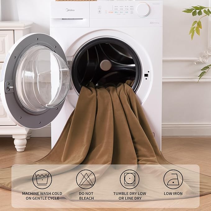 QiyI Waterproof Blanket for Bed King Size, Washable Reversible Bed Cover, Large Leakproof Stain-Resistant Furniture Protector for Travel & Camping, 80"x90", Brown/Tan