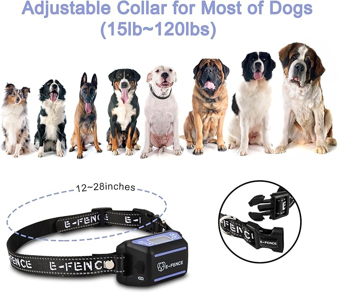 E-FENCE GPS Wireless Dog Collar Fence System,Electric Fence for Dogs,Adjustable Warning Strength,Pet Containment System, Outdoor Use Only