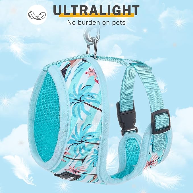 SCENEREAL Small Dog Harness and Leash Collar Set - No Pull Dog Harness for Small & Medium Sized Dogs - Soft Mesh Vest for Puppies, Chihuahua, Yorkie, Spring Summer Hiking Walking, Coconut Tree S