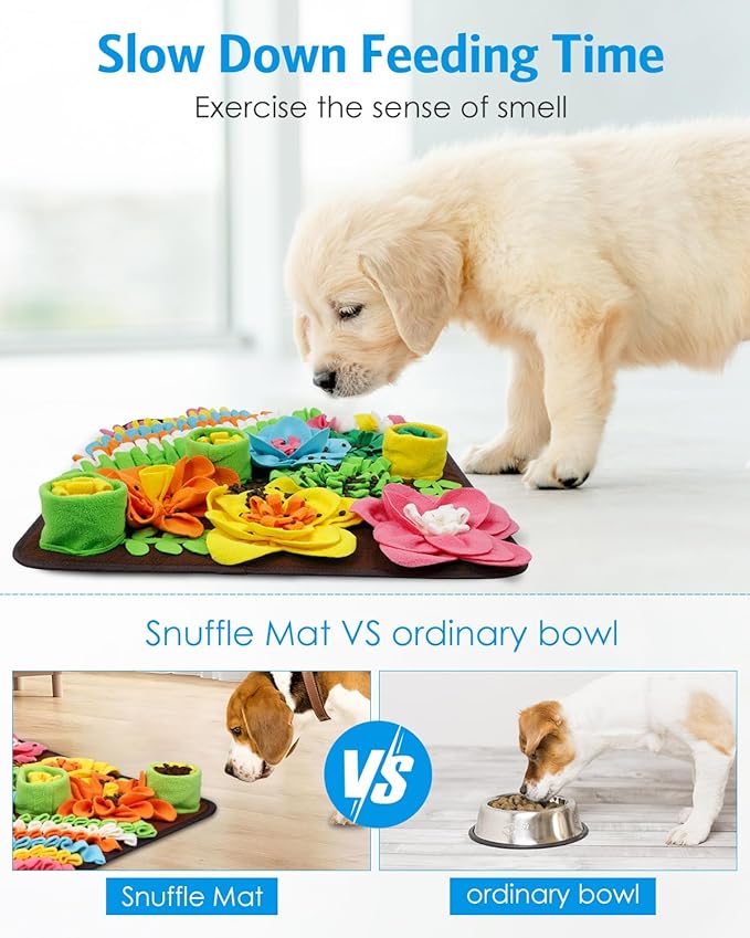 AMIR Snuffle Mat for Dogs, Sniff Mat Slow Feeding, Encourages Natural Foraging Skills, Slow Eating, Help Stress Relief and Training, Large Snuffle Mat, Dog Puzzle Toys, 20 inch Brown