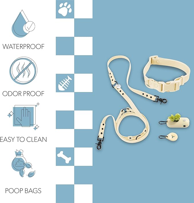 WLK1006L-5SET Luna Large 8FT Adjustable 6-in-1 Waterproof Hands-Free Leash and Collar with LED Flashlight, Bag Dispenser, and Poop Bag Holder, Bailey