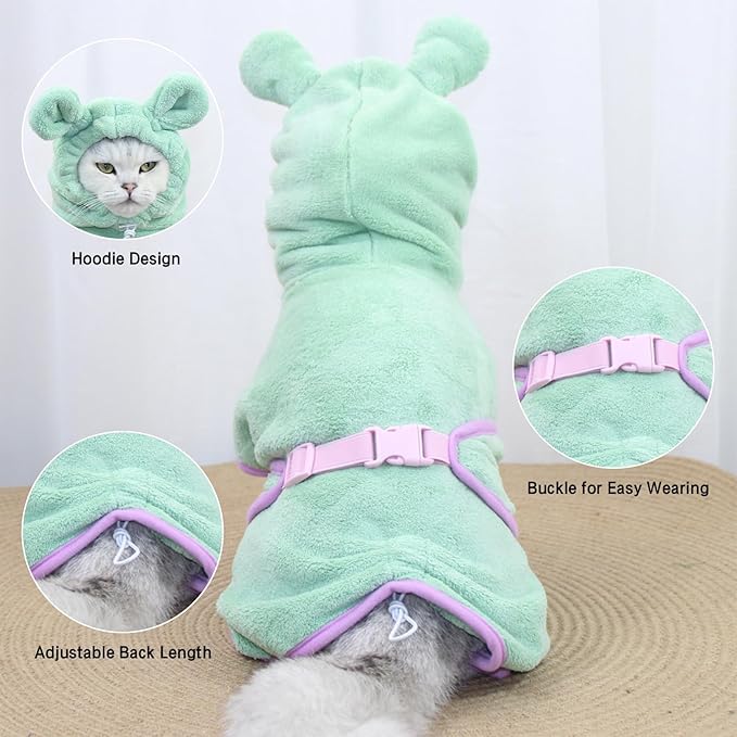 Pet Bathrobe for Dog Cat Absorbently Quick Drying Coat Cute Dogs Bath Towel Hooded Robe Adjustable Collar & Belly Strap for Pool Beach (Purple, X-Large)