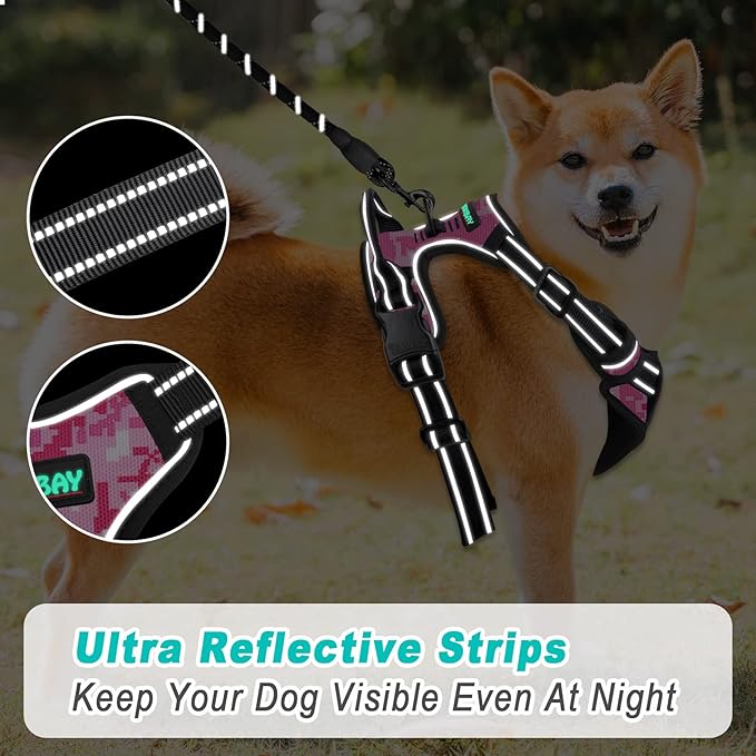 BARKBAY No Pull Dog Harness Large Step in Reflective Dog Harness with Front Clip and Easy Control Handle for Walking Training Running(Pink camo,S)