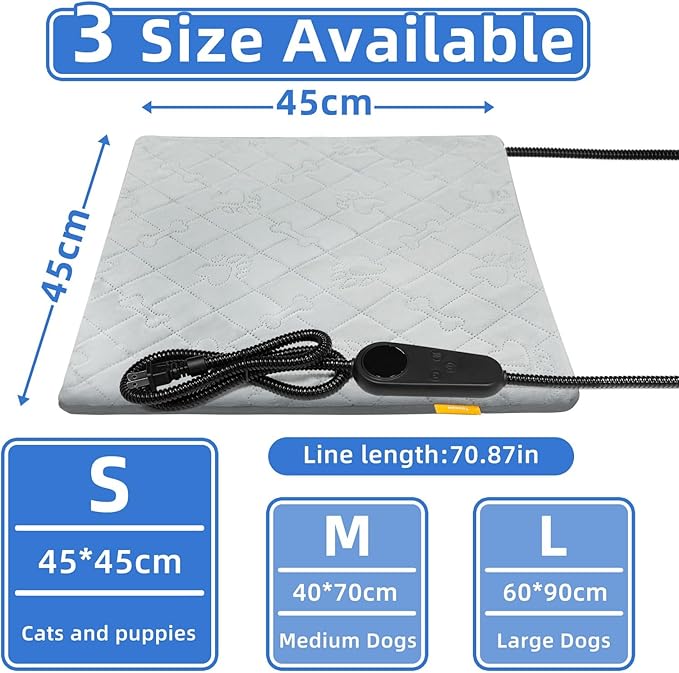 Pet Heating Pad for Cats Dogs Electric Heated Bed Waterproof Warming Mat Indoor Outdoor Chew Resistant Cord Adjustable 5 Timer and 6 Level Temperature for Pets Puppy Animals-17.7x17.7in