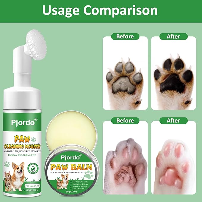 Dog Paw Cleaner - No-Rinse Pet Paw Cleanser for Dogs, Repairs Dry Cracked Paws, Protector Kit for Pet Foot Care