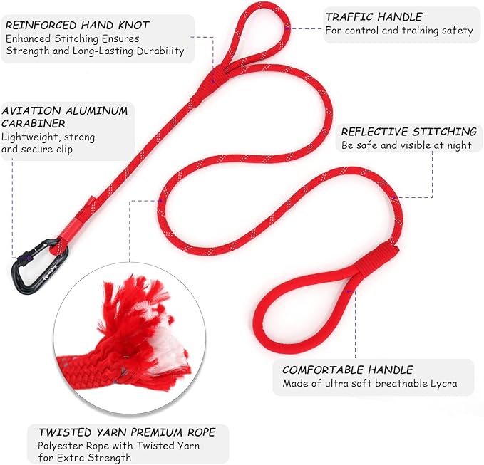 Twin Tails Leash Set - 5ft Double Handle Dog Leash and 4.5ft Lightweight Premium Rope Dog Leashes, Kid-Friendly Family Set, Reflective Pet Leashes for Small Medium and Large Dogs