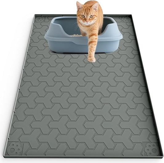 Silicone Cat Litter Mat for Litter Box - 34" X 22"Waterproof Urine - Proof Mat, Non - Slip Trapping Pad to Keep Floor Clean, Easy to Clean Cat Floor Mat（Deep Gray）