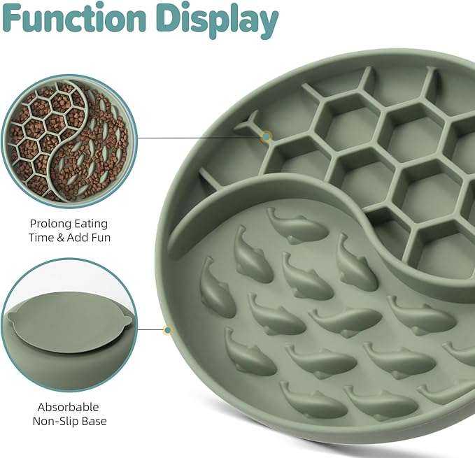 Slow Feeder Dog Bowls, Silicone Pet Food Bowls with Suction Cups, Non-Slip Dog Feeding Slow Down Pet Eating Speed for Fast Eaters, Anxiety Relief & Fun Added (Green)