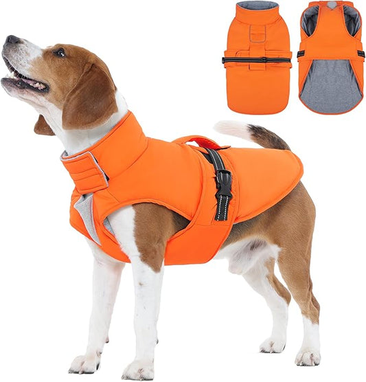 IECOii Dog Cold Weather Coats - Reflective Winter Jackets Adjustable Windproof Snow Jacket for French Bulldog & Corgi, Waterproof Warm Vest with Fleece Lining for Outdoor Adventures, Pink, Size L