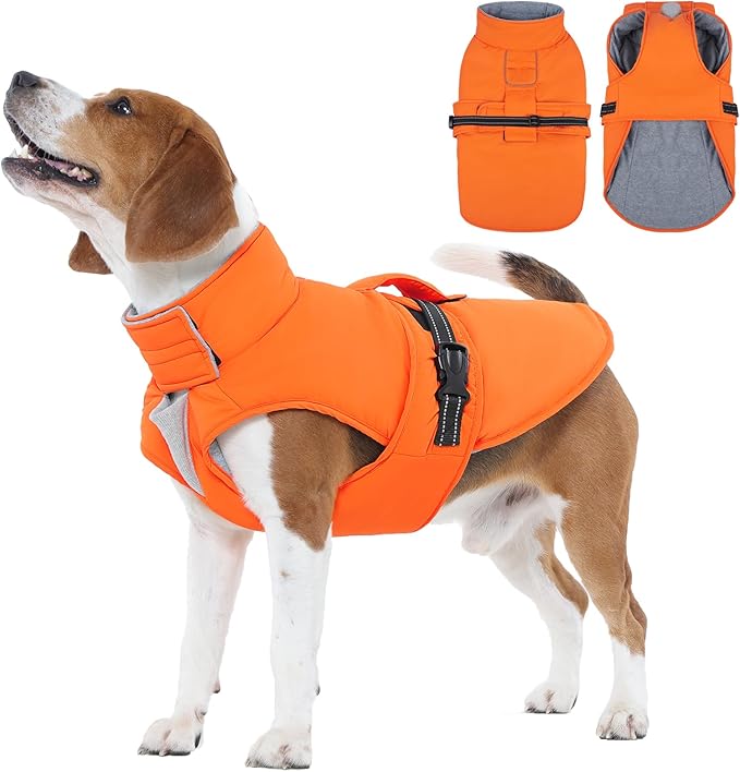 IECOii Dog Coats for Winter Reflective Pet Fleece Vests Windproof Snow Vest Jacket with Buckle Adjustable Pet Coat for Outdoor Hunting, Walking, Waterproof Snow Jackets for Pitbull, Pink, Size XL