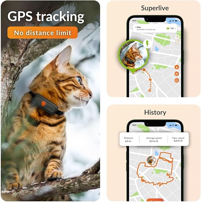 Weenect Cat XS - New GPS Tracker for Cats | Real-time Mini GPS Tracker for Cats | Smallest Model on The Market | Collar Included | Subscription Required