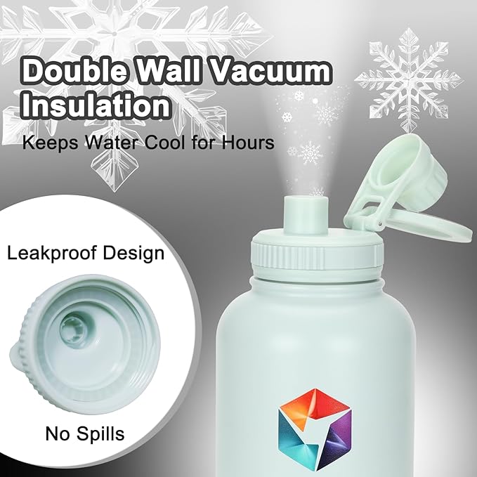 ILOMAX 3-in-1 Stainless Steel Dog Travel Water Bottle with Food & Water Bowls, Leak-Proof & Insulated, Extra Magnetic Lid, Keeps Drinks Cold 12H/Hot 6H, Portable Outdoor Hydration, 32oz (Bluish White)