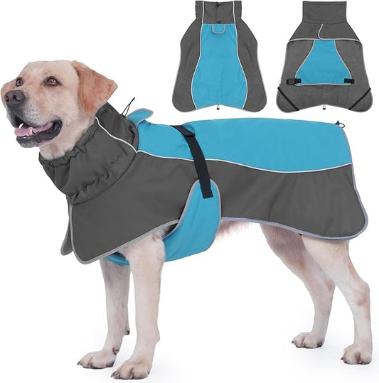 Dog Raincoat, Waterproof Dog Coat with Reflective Straps, Leash Hole & Polar Fleece Lining, Winter Snow Rain Coat for Small, Medium & Large Dogs, Warm, Windproof Vest Jackets