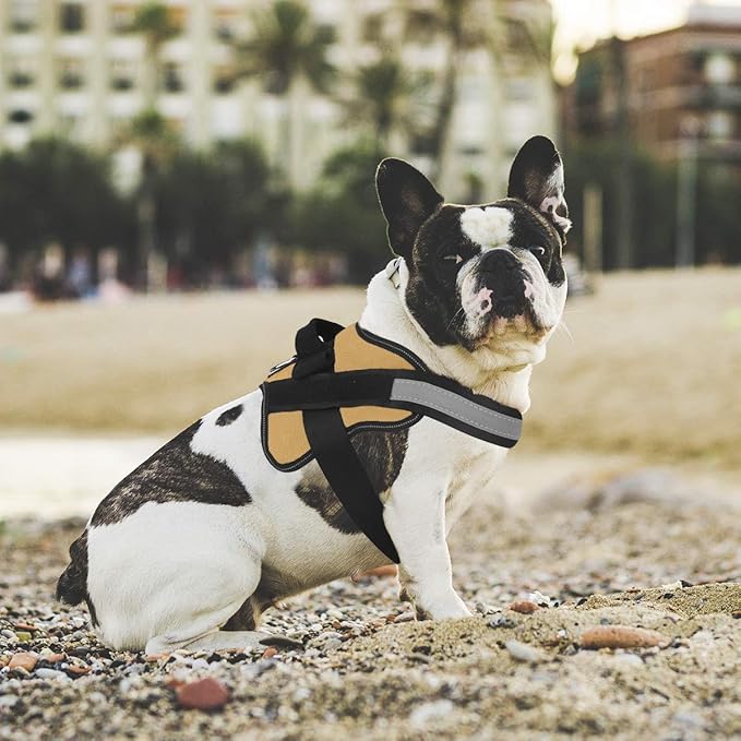 Bolux Dog Harness, No-Pull Reflective Dog Vest, Breathable Adjustable Pet Harness with Handle for Outdoor Walking - No More Pulling, Tugging or Choking (Army Yellow, L)