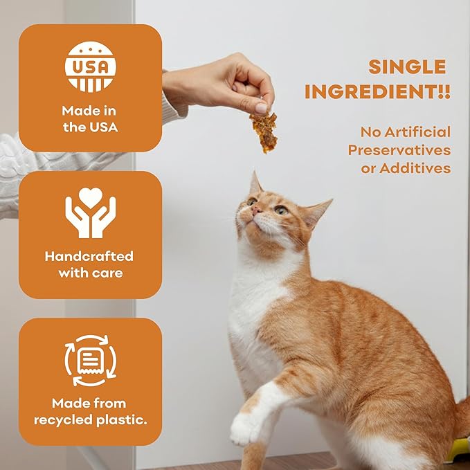 Skona PetFood Chicken Breast Jerky Dog Treats & Cat Jerky Treats, High Protein, Single-Ingredient Training Snacks, Grain-Free, USA Made, Rich in Taurine, Supports Digestion & Dental Health, 4oz