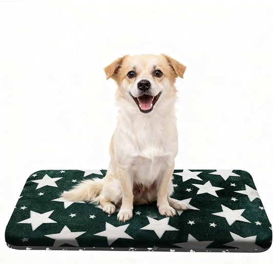 Washable Dog Bed Plush Orthopedic Outdoor Crate Mat with Non-Slip Bottom,Luxe Soft Kennel Pad for Pets, Cozy Cage Cushion & Pet Sleeping Mattress Large Sized,Medium,Small Dogs,30x20 inch,Green