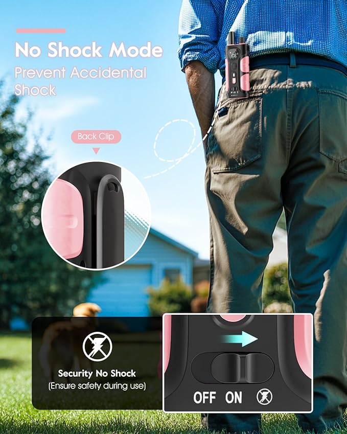SLOPEHILL Dog Shock Collar,4200FT Dog Training Collar with Remote,IPX8 Waterproof E-Collar with Beep,Vibration,Shock,Flashing Light,No Shock Model,Electric Shock Collar for Dogs,Pink 2PCS