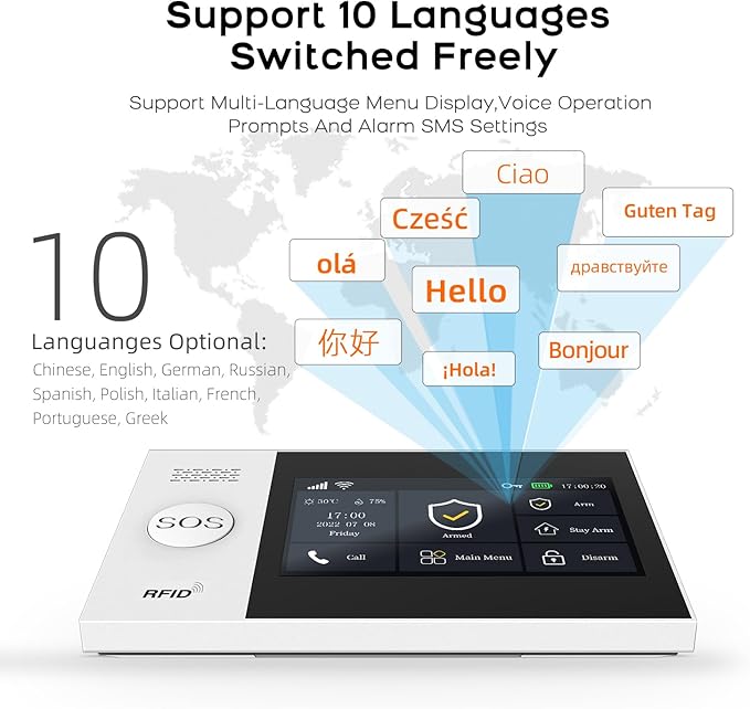 PGST Home Alarm System with 4.3”Touchscreen,4G/WiFi Home Security System with Door Open Sensors,Motion Detector,SOS Button,Loud Siren,App Instant Alerts,Door Alarms Kits for Villa,Kids Safety