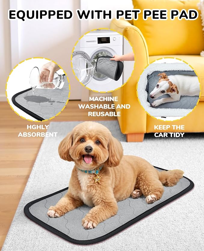 Center Console Dog Car Seat, Puppy Carseat for Small Dogs, Cat Car Seat with Metal Frame and Double Protection Seat Belts, Pet Booster Seat with Washable Cushion and Clip-on Leash Cute Zebra Print