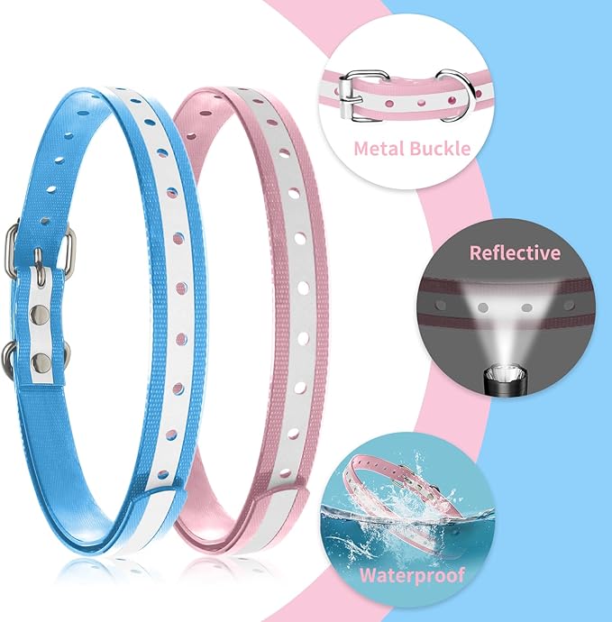 Dog Shock Collar Replacement Strap, 3/4 Inch Waterproof Reflective TPU Dog Collar 2 Pack, Replacement Collar for Shock Collar, Compatible with PetSafe Bousnic Sportdog Garmin (Blue & Pink)