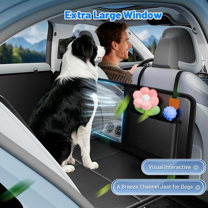 Dog Car Seat Cover for Back Seat with Hard Bottom, PU Leather Back Seat Extender for Dogs,Dog Hammock Bed for Cars, SUVs, Pet Seat Cover for Back Seat Holds 400lbs with Mesh Window & Pocket