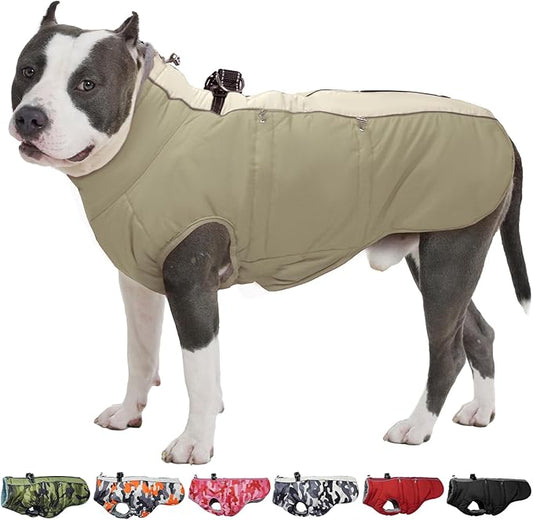 Dog Coat Winter Warm Dog Jackets for Large Dogs Reflective Snowsuit with Harness Fleece Dogs Snow Jacket Waterproof Pet Clothes for Cold Weather