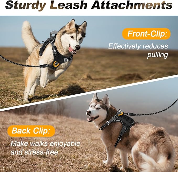 BARKBAY Service Dog Vest Tactical Dog Harness Medium Large Sized Dog Tags Personalized No Pull Adjustable Harness Reflective K9 Working Training Easy Control Military Molle System(Black,L)