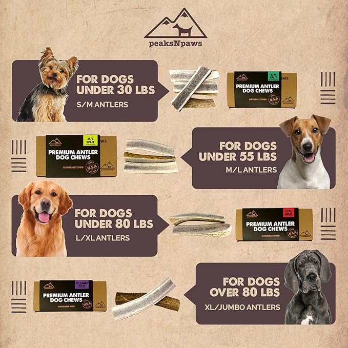 peaksNpaws Premium All-Natural Grade A Split Elk Antlers for Dogs – Naturally Shed in The Rocky Mountains – No Additives, No Preservatives - Healthy and Delicious Treat - Made in USA - XL/Jumbo Split