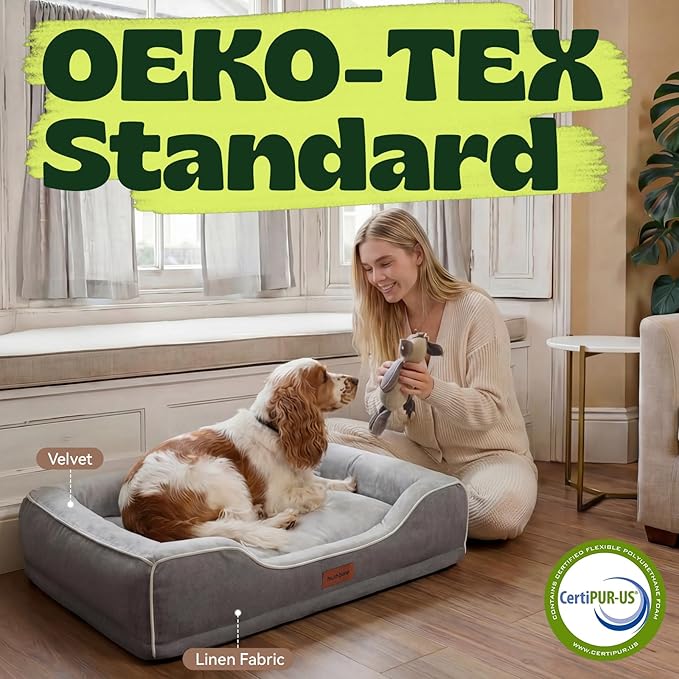 Orthopedic Dog Beds for Medium Small Dogs with Removable Washable Cover Rectangle Pet Sofa with Cooling Gel Memory Foam Anti-Slip Bottom Waterproof for Old Pets or Cat,28" L x 23" W x 6.5" Th