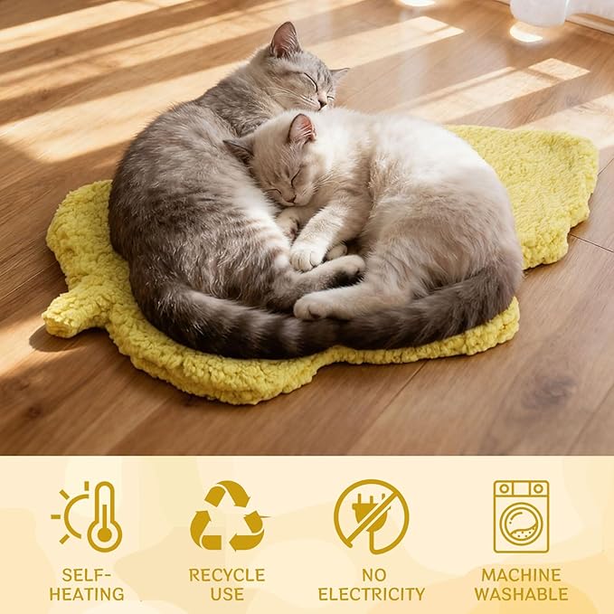 3 Pack Self Warming Cat Dog Bed Leaf Shape Self Heating Pet Mat Non Electric Washable Thermal Sleeping Pad Plush Heated Pet Mat for Crate Floor Indoor Outdoor(Light Yellow,Small-16 x20)