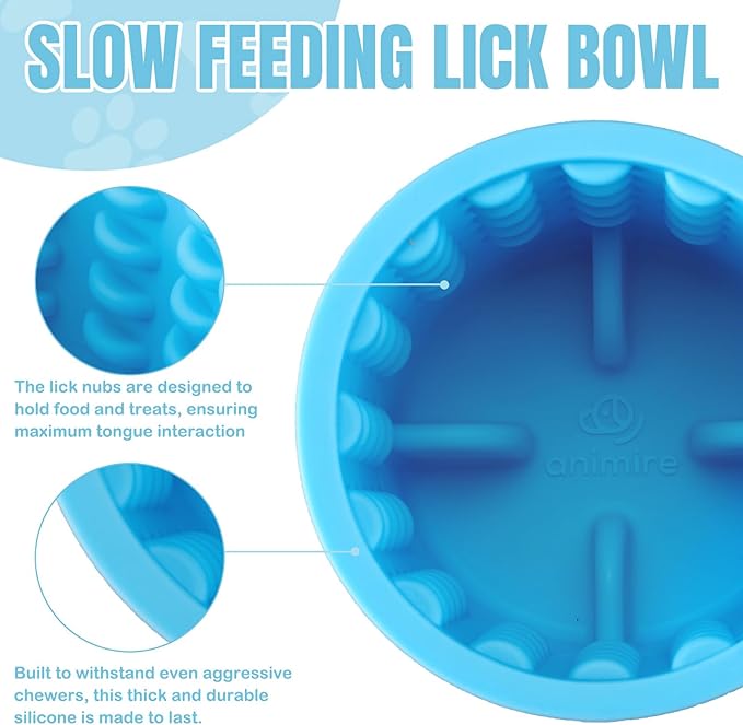 Dog Lick Bowl, Anxiety Relief Dog Licking Mat Freezer Treat Dispenser, Non-Slip Anti-Choking Silicone Slow Feeder Lick Bowl for Small Medium & Large Breed Dogs, BPA Free(Light Blue,M-L)