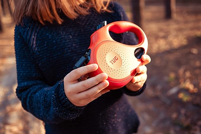 TUG Oval 360° Tangle-Free Retractable Dog Leash with Integrated Waste Bag Dispenser (Large, Red)