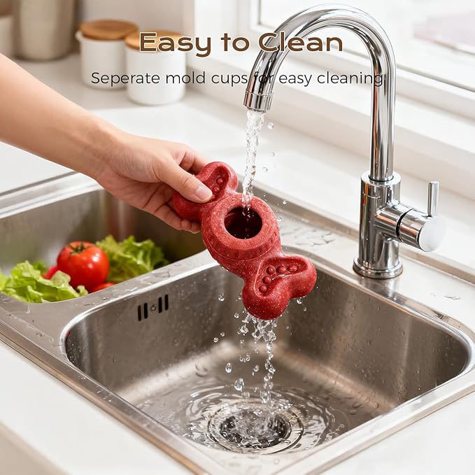 Freeze Bone for Dogs - Frozen Treat Chew Dog Toy for Aggressive Chewers to Keep Them Busy, Ice Cream Holder Freezebone with Mold Cups, Fillable Cognitive Licking Toy, Red