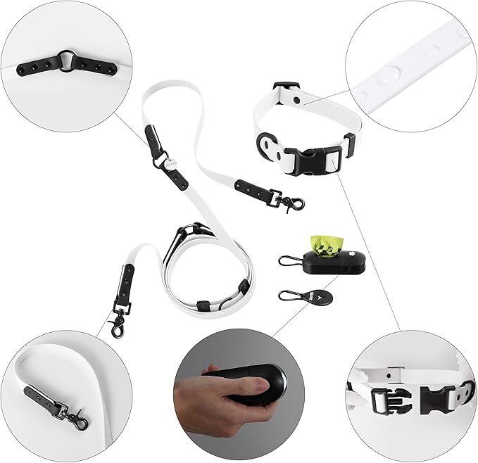 WLK1005F-5SET Luna Medium 8FT Adjustable 6-in-1 Waterproof Hands-Free Leash and Collar with LED Flashlight, Bag Dispenser, and Poop Bag Holder, Seltzer