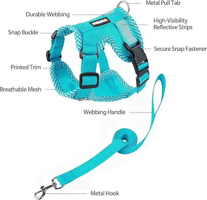 wanheart Cat Harness and Leash Set - Escape Proof Adjustable Breathable Vest for Cats, Soft Mesh Padded Harness with Reflective Strips - Easy Control for Kittens, Indoor & Outdoor Cats (Emerald, M)