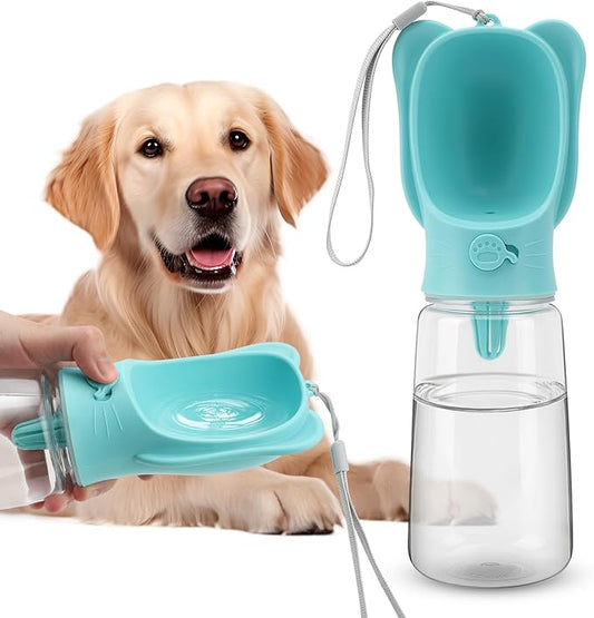 Portable Dogs Water Bottle with Food Storage Container, Leakproof Drinking Water Dispenser Feeder for Outdoor Dog Stuff Accessories Items for Cats, Puppy,for Walking, Hiking (Blue, 550ml)