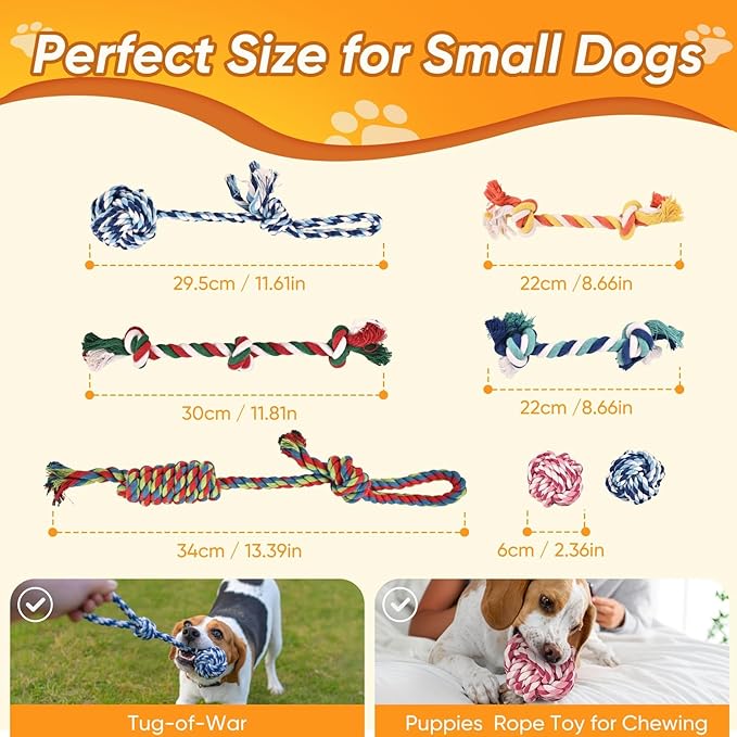 Dog Rope Toys 7 Pack - Puppy Teething Toys for Small Dogs - Durable Dog Chew Toys for Aggressive Chewers - Interactive Tug of War Toys for Boredom & Teeth Cleaning