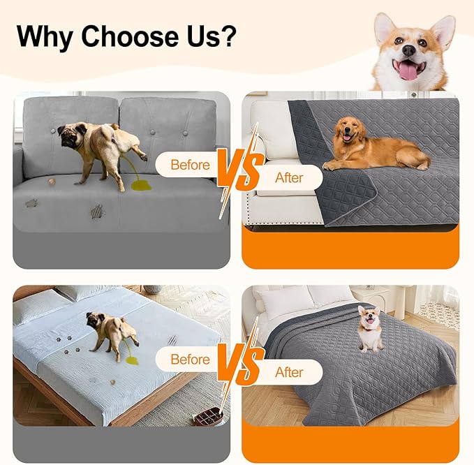 Smiry Waterproof Dog Blanket, 82x82 Inch Soft Pet Bed Cover Reversible, Washable Sofa Couch Furniture Protector for Small Medium Large Dog Puppy Cat, Geometric, Grey/Dark Grey