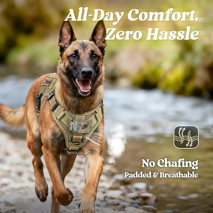 rabbitgoo Tactical Dog Harness Small Sized, No Pull Upgraded Reflective Heavy Duty Molle Vest with Handle, Adjustable Military Service Dog Vest for Walking Hiking Training, Brown, S