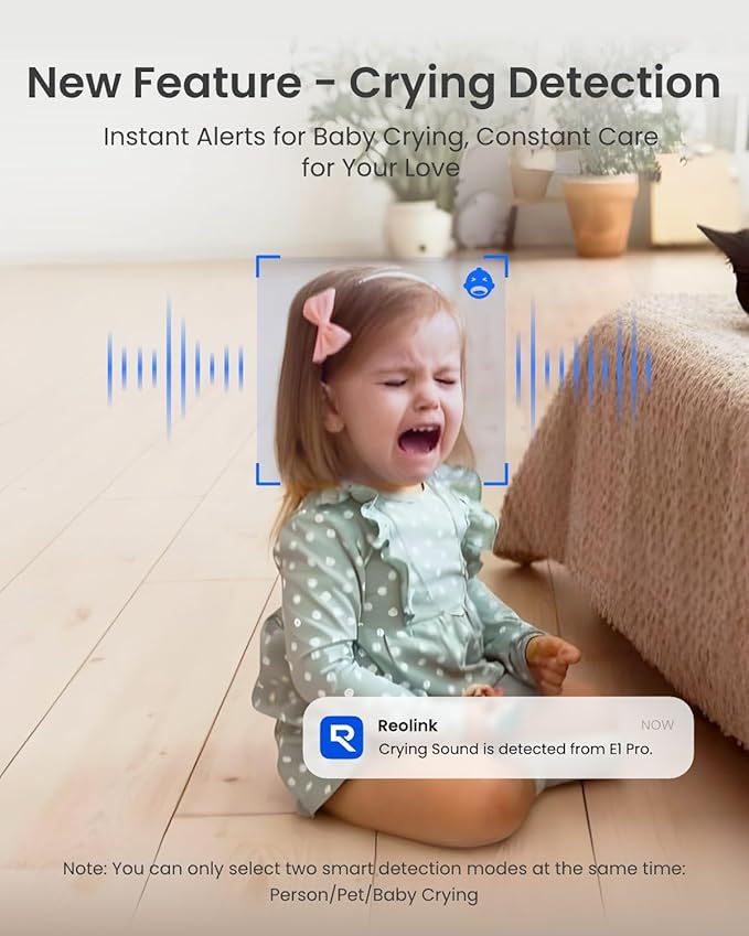REOLINK E1 Pro(Black) 3K PT Wi-Fi Indoor Camera for Baby & Pet Monitoring, Auto Tracking, 5MP Night Vision Enhanced by F1.6 Aperture, Person/Pet/Baby Crying Detection, 2.4/5GHz Wi-Fi, Two-Way Audio