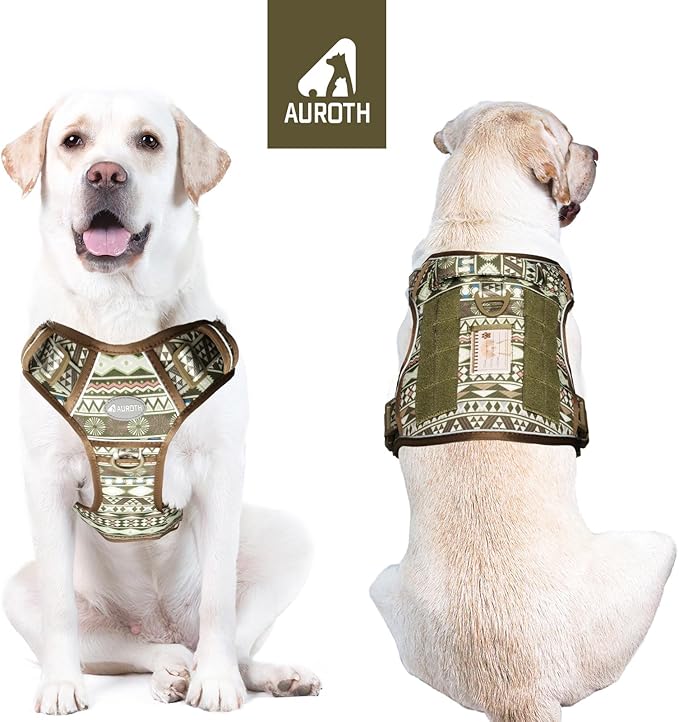 AUROTH Tactical Dog Harness for Large Dogs No Pull Adjustable Pet Harness Reflective K20 Working Training Easy Control Pet Vest Military Service Dog Harnesses