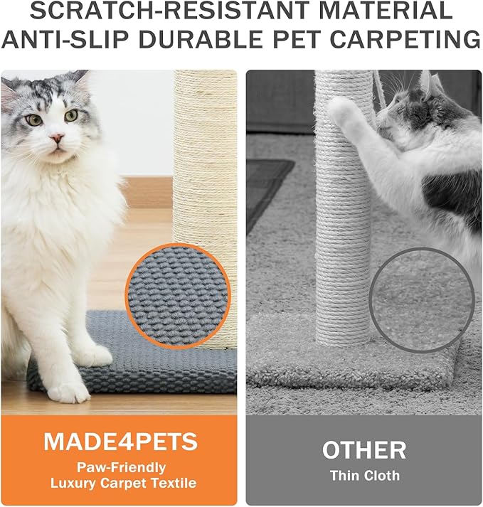 Made4Pets Tall Cat Scratching Post, Heavy Duty and Thicker Scratching Posts for Indoor Cats Adults, 33" Natural Sisal Cat Scratcher with Hanging Balls, Sturdy Base Cat Scratch Post, Light Grey