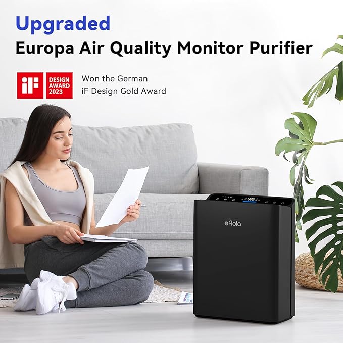 Afloia Air Purifiers for Bedroom Home Large Room Up to 2000Ft², 3-Stage Efficient Filter with Laser Air Quality Sensor for Pets Hair Dander Pollen Allergies Dust Mold Odor Smoke, Black