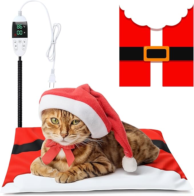 Tuanse Christmas Pets Heating Pad for Cats Dog 12 Level Adjustable Temperature Electric Heated Pad with Timer Waterproof Cat Heated Bed with Chew Resistant Cord for Pet Dog Puppy(17.7 x 17.7 Inch)