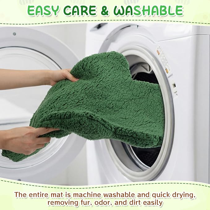 3 Pack Self Warming Cat Dog Bed Leaf Shape Self Heating Pet Mat Non Electric Washable Thermal Sleeping Pad Plush Heated Pet Mat for Crate Floor Indoor Outdoor(Dark Green,Large-19 x29)