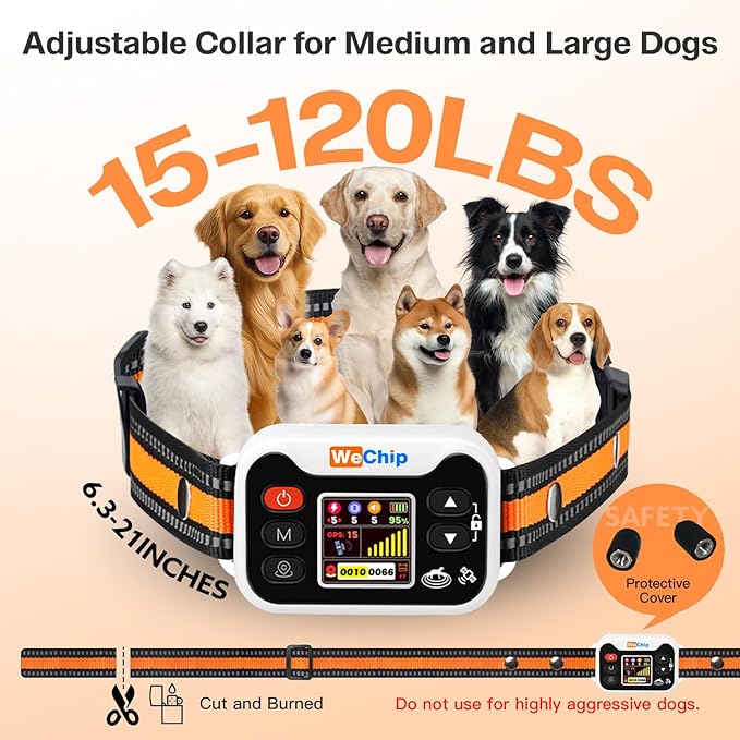 GPS Dog Collar with 3 Correction Mode,Wireless Dog Fence System with Open Outdoor IPX7 Waterproof (Orange White)