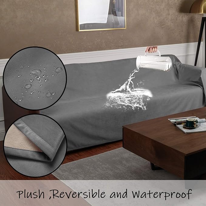 Ameritex Pet Bed Blanket Reversible 100% Waterproof Velvet Super Soft for Sofa and Bed (52x82 Inches, Light Grey+Beige)