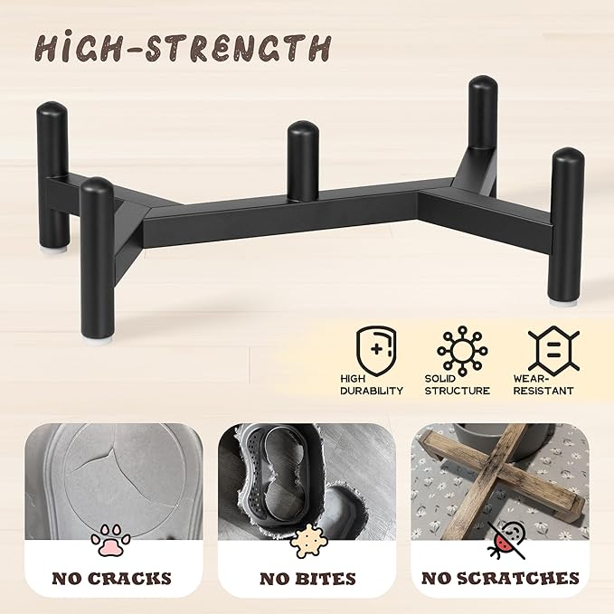 Raised Ceramic Dog Bowl Set - Elevated Double Dishes with Stainless Steel Stand - Food and Water Bowls for Small Dogs and Indoor Cats - Each Holds 2.1 Cups (14 fl oz) - White